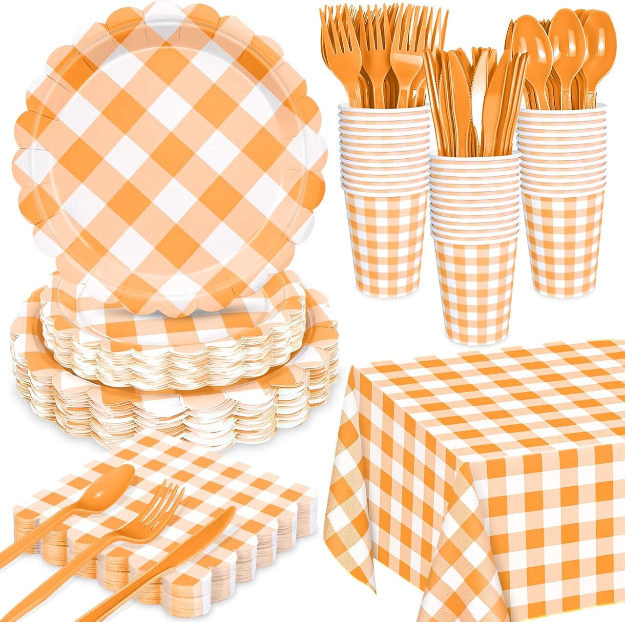 175 PCS Orange Gingham Plates(Orange Gingham)9.8 x 7.8 x 1.2 inches